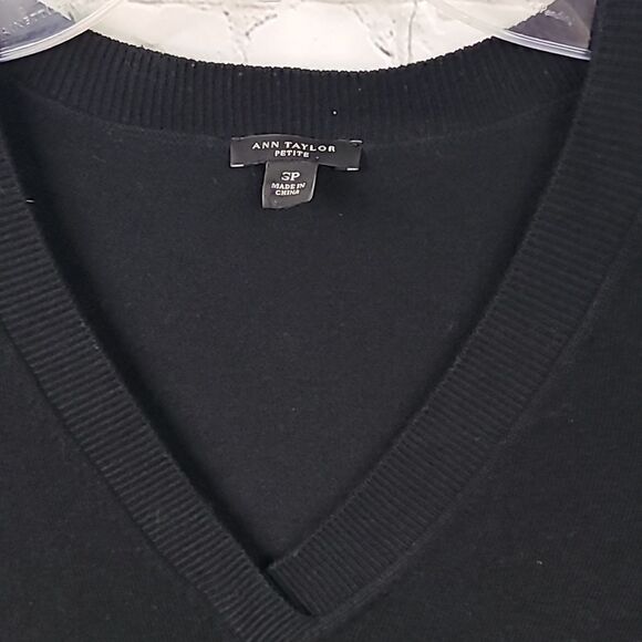 Ann Taylor Petite Wool Blend V-Neck Sweater Dress Black Gold Shimmer Winter Knit - Picture 4 of 12